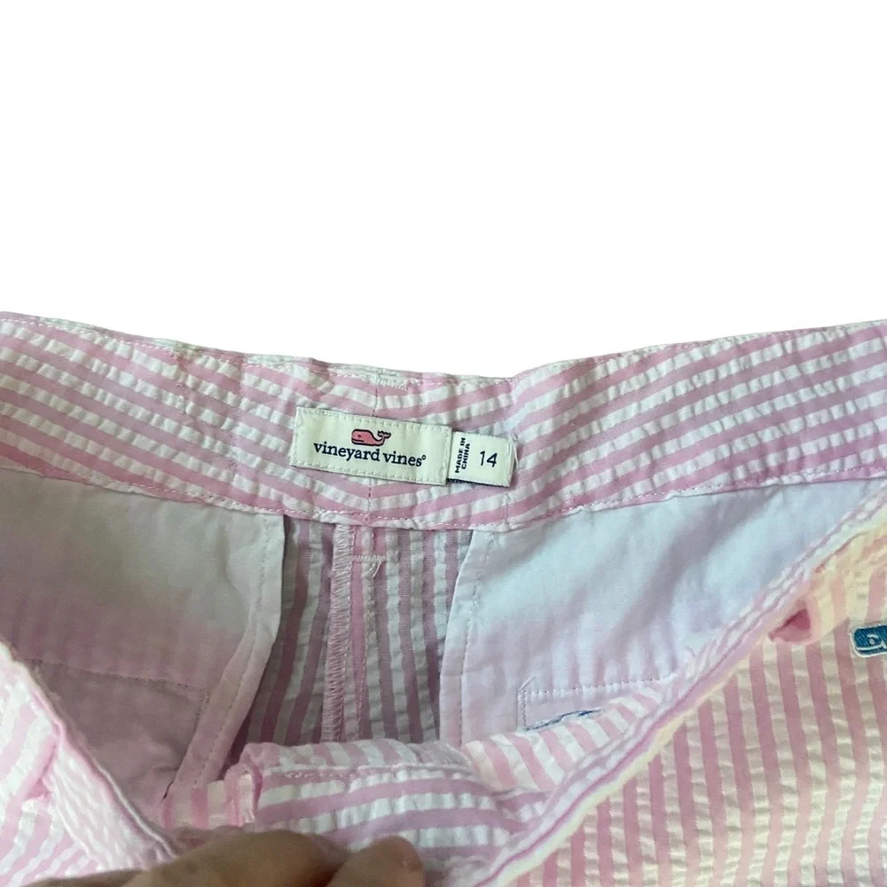 Vineyard Vines girls pink seersucker Whale Shorts - Size 14